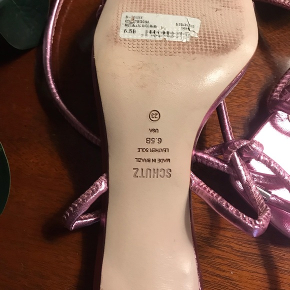 Schutz Belize Ankle tie heels. Leather. Size 6.5 Metallic Pink - Picture 3 of 8